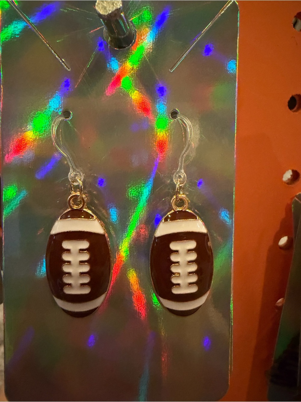 Football Dangle Earrings for Kids - Brown/White
